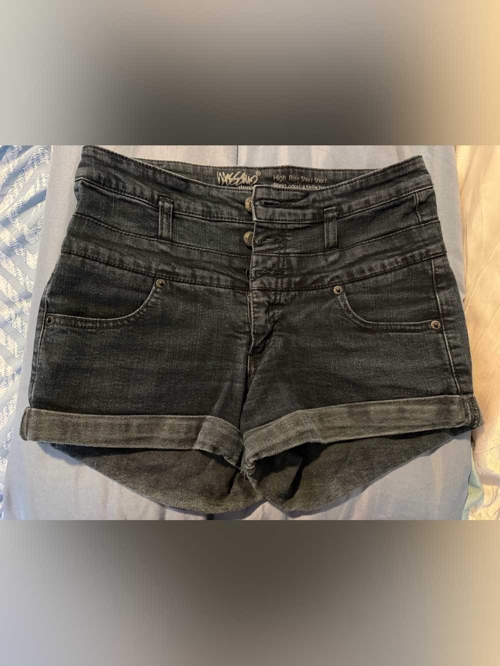 High-Rise Black Rolled-Hem Jean Shorts
